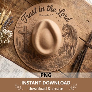 Trust in the Lord Hat Burning Pattern with Horse and Cross, Proverbs 3:5