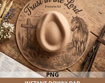 Trust in the Lord Hat Burning Pattern with Horse and Cross, Proverbs 3:5