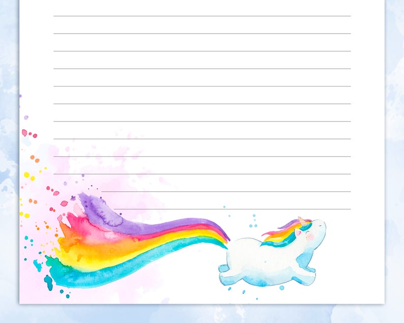 Unicorn Printable Stationery Lined Paper, Printable Writing Paper With ...