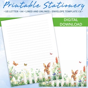 Papel de carta imprimible con fondo de Pascua, papel de carta imprimible con texto Feliz Pascua, plantilla Goodnotes, incluye plantilla de sobre