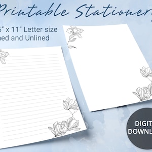 Papel rayado imprimible en blanco y negro, papel para escribir con motivos florales, plantilla Goodnotes