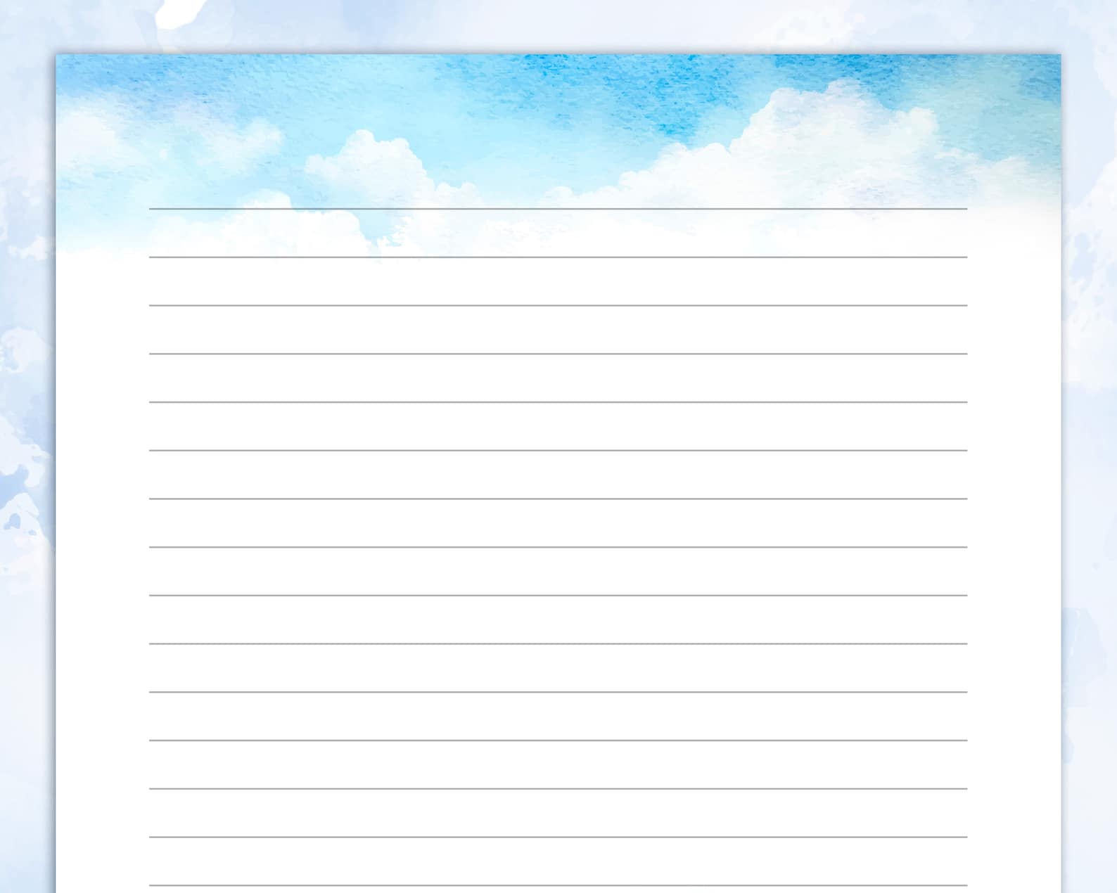 Printable Stationery Lined Paper, Summer Background With Beach in Watercolor Style, Printable ...