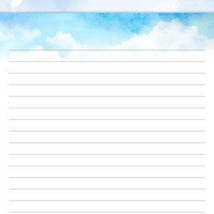 Printable Stationery Lined Paper, Summer Background With Beach in Watercolor Style, Printable ...