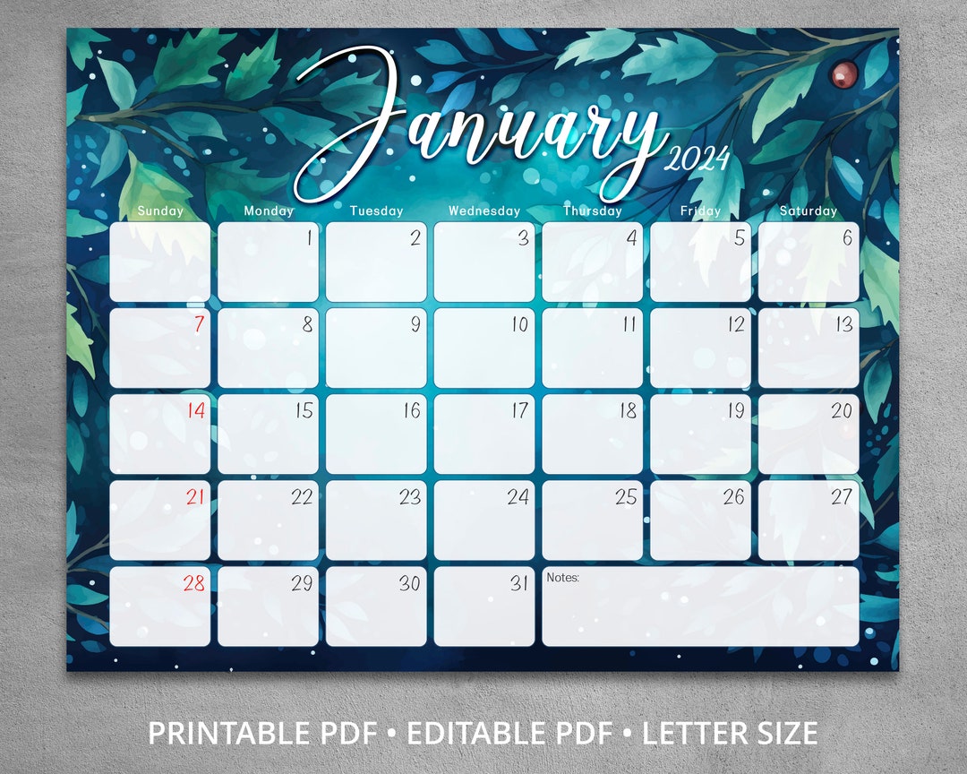 January Calendar 2024 Editable January Calendar With Winter Etsy