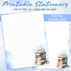 Papel rayado imprimible, papel para escribir con fondo de acuarela, papel para escribir cartas, bloc de notas personalizado