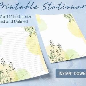 Papel rayado para papelería imprimible con motivos florales, papel para escribir imprimible, plantilla de Goodnotes