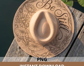 Hat Burning Template, Be Still Lotus Wreath Pattern for Wide Brim Hat Laser Engraving