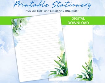 Snowdrop Floral Printable Stationery: Lined & Unlined Writing Paper