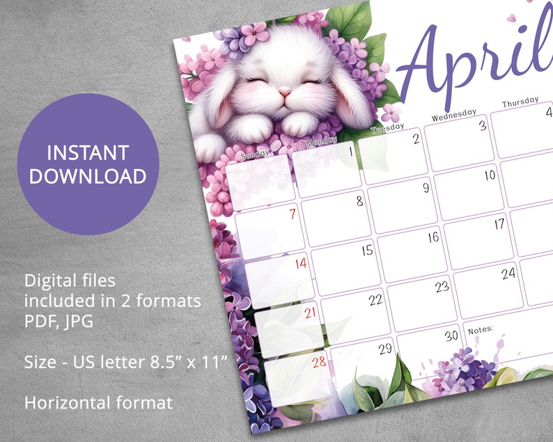 Editable April 2024 Calendar, Floral Printable Fillable Planner With a