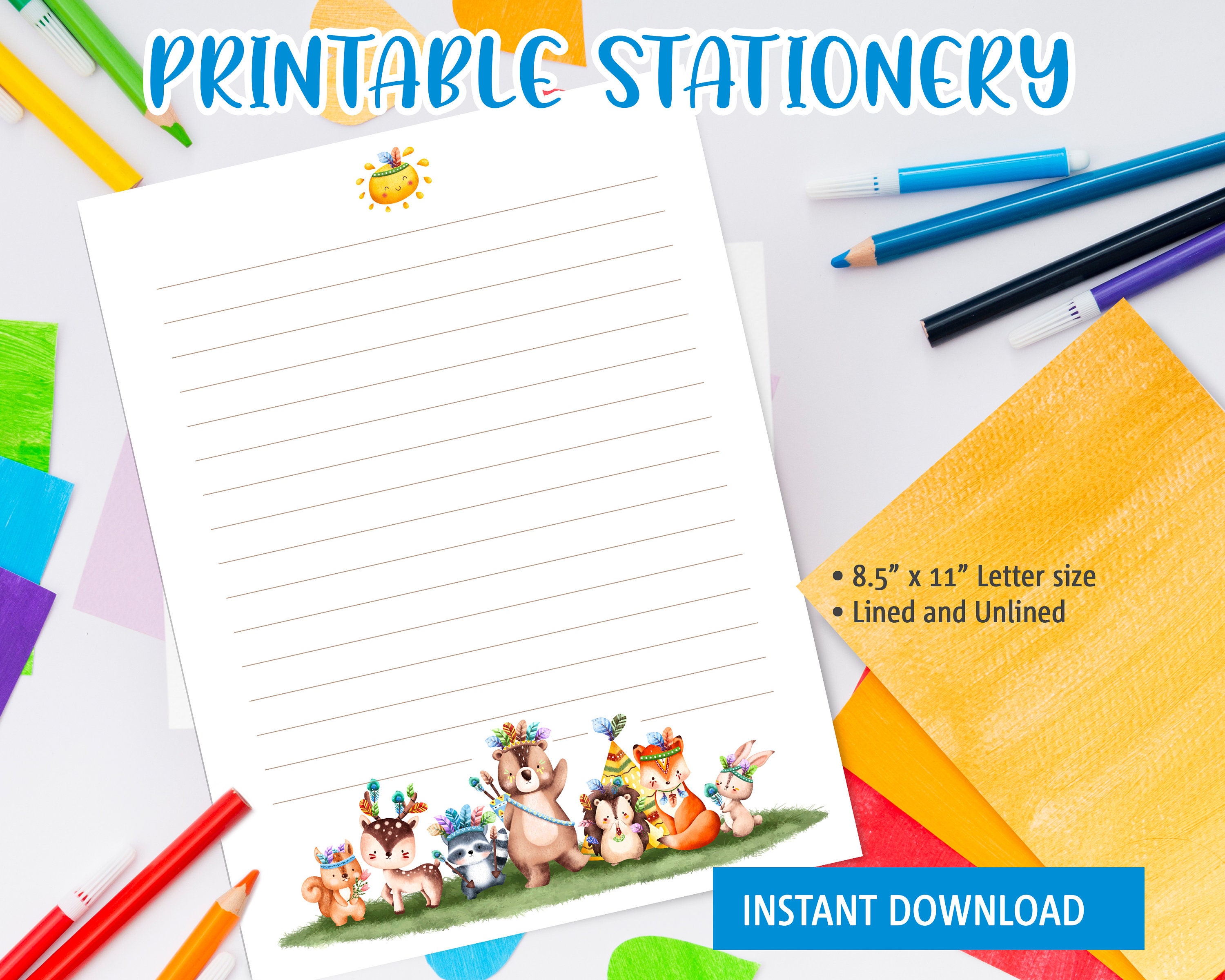 Printable Stationery for Kids, Printable Writing Paper With Watercolor ...