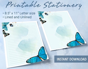 Papelería imprimible con forma de mariposa, papelería para escribir cartas, papel rayado y en blanco, plantilla de Goodnotes