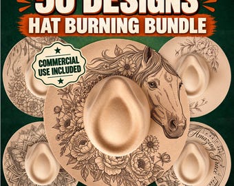 50 Hat Burning Designs Bundle, Wide Brim Felt Hat Templates for Burning and Laser Engraving