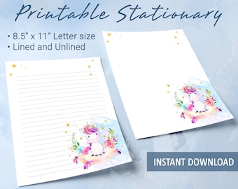 Unicorn Stationery, Lined Writing Paper (Digital Download)