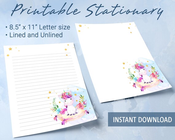 Unicorn Printable Stationery Lined Paper Cute Printable - Etsy