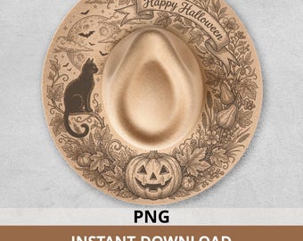 Happy Halloween Hat Burning Design PNG, Jack O Lantern Pattern for Wide Brim Hats