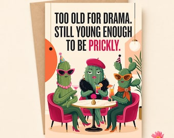 Funny Birthday Card for Her with Sassy Cactus Divas, Printable and E-Card