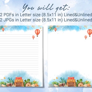 Travel Printable Stationery Lined Paper, Watercolor Travel Printable ...