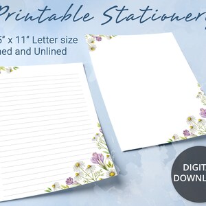 Papelería imprimible con motivos florales, papel para escribir imprimible con flores de manzanilla, azafrán y hojas verdes, plantilla de Goodnotes
