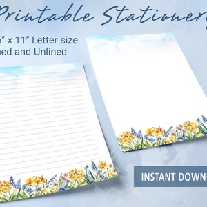 Papelería imprimible con motivos florales, papel para escribir imprimible con motivos florales de acuarela en el jardín de primavera, plantilla de Goodnotes