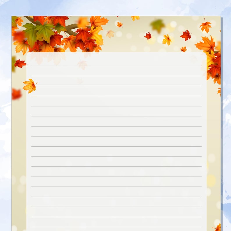 Autumn Printable Stationery: Fall Leaves Writing Paper Set, Lined ...