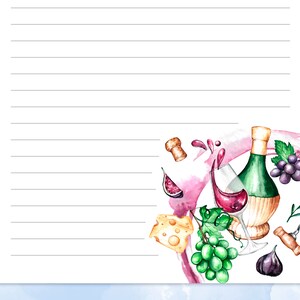 Printable Stationery Lined Paper With Wine, Grapes and Cheese, Printable Writing Paper ...