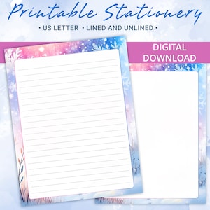 Papel rayado imprimible, papel para escribir cartas con fondo invernal, tamaño carta de EE. UU., plantilla de Goodnotes