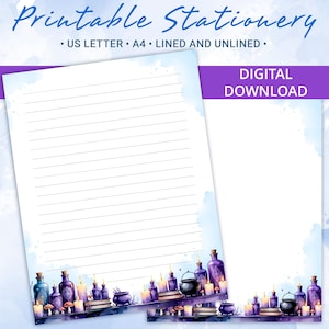 Papelería imprimible de brujas, papel para pociones y tarros de hechizos, papel rayado y liso, papel para escribir de Halloween, tamaño A4 y carta (descarga digital)