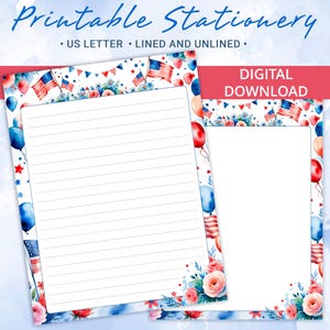 Papel rayado imprimible, papel para escribir cartas, Día de la Independencia del 4 de julio, tamaño carta (EE. UU.), plantilla de Goodnotes
