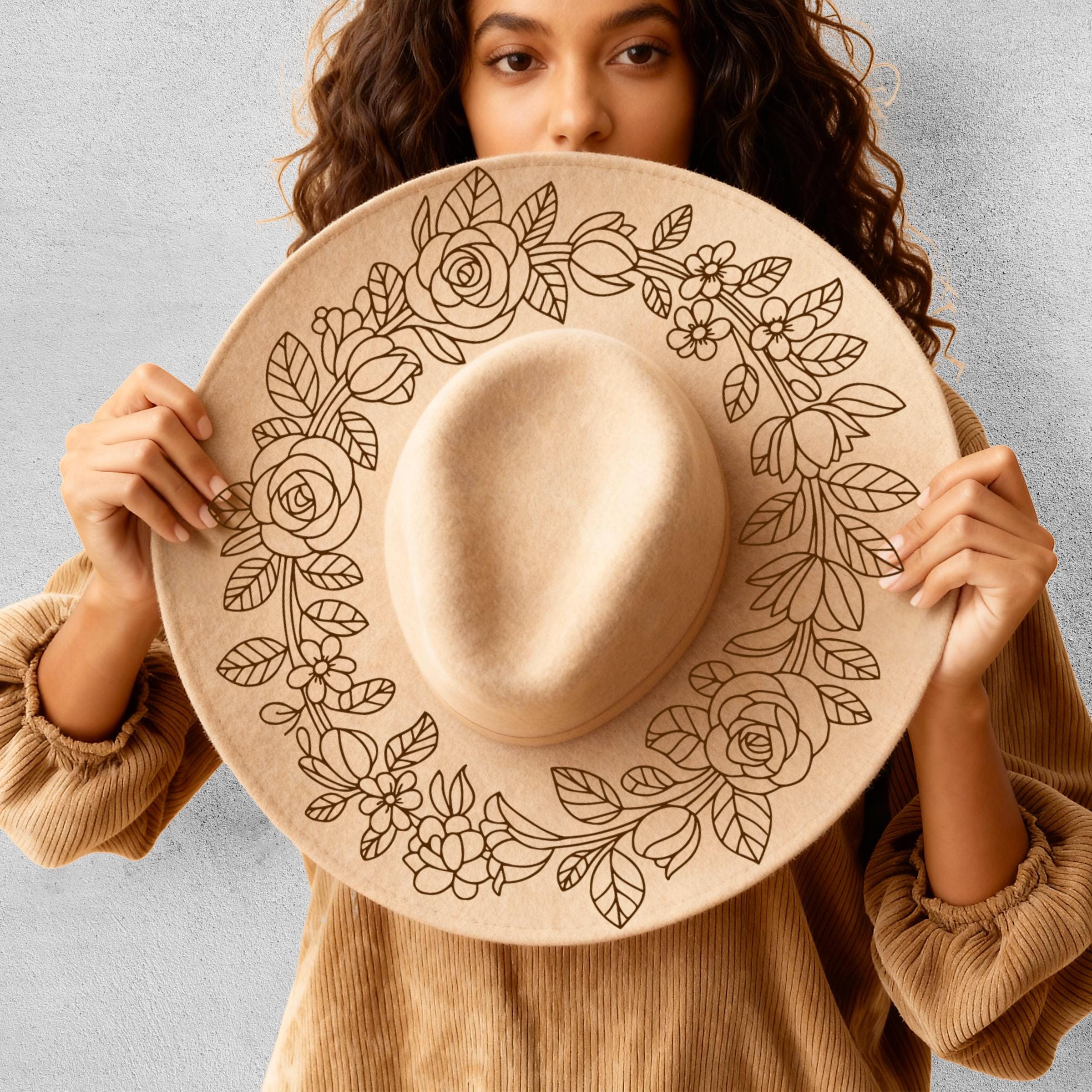 Hat Burning Design, Round Floral Pyrography Pattern, PNG SVG 