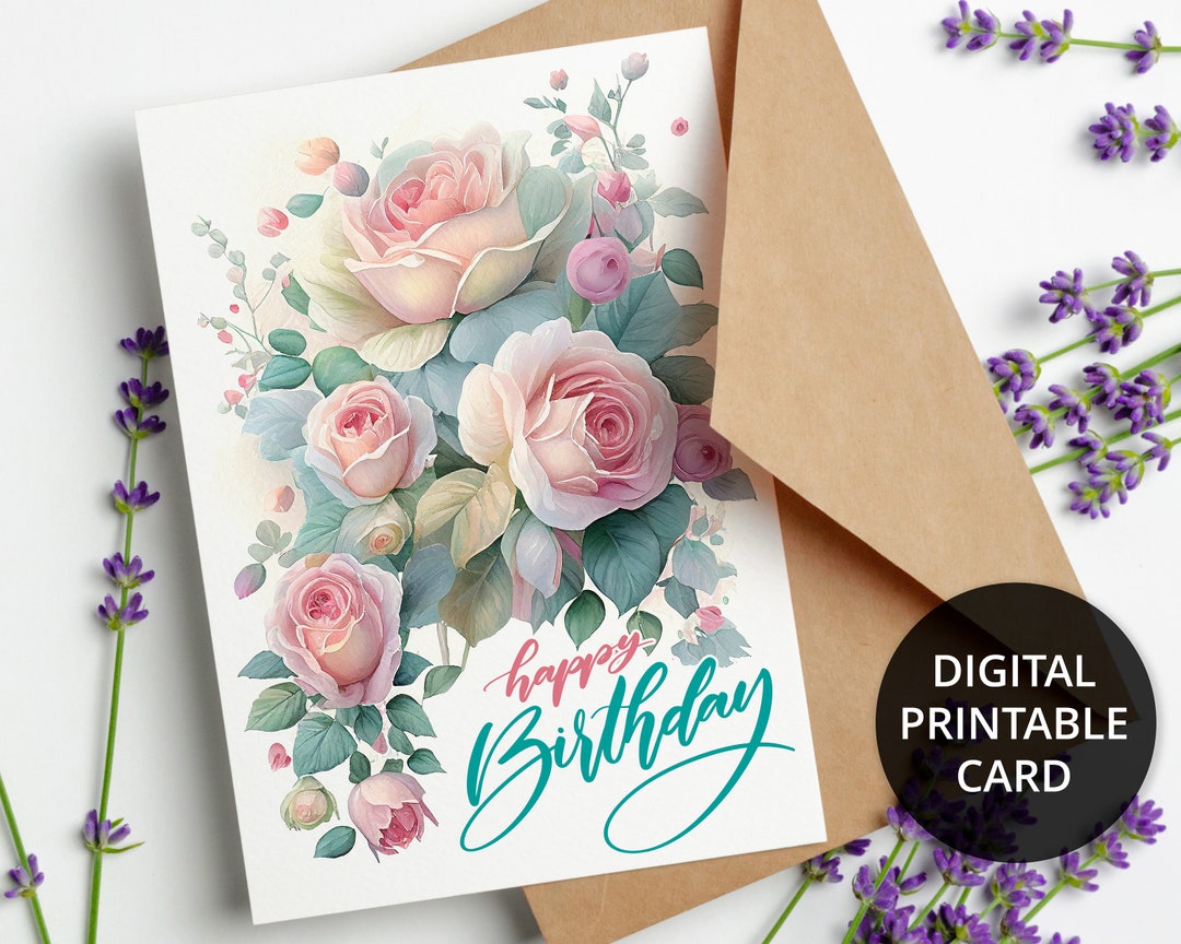 Printable Birthday Card Printable Floral Birthday Card - Etsy