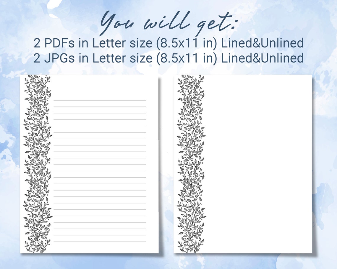 Black &amp; White Printable Stationery Lined Paper, Printable Writing Paper ...
