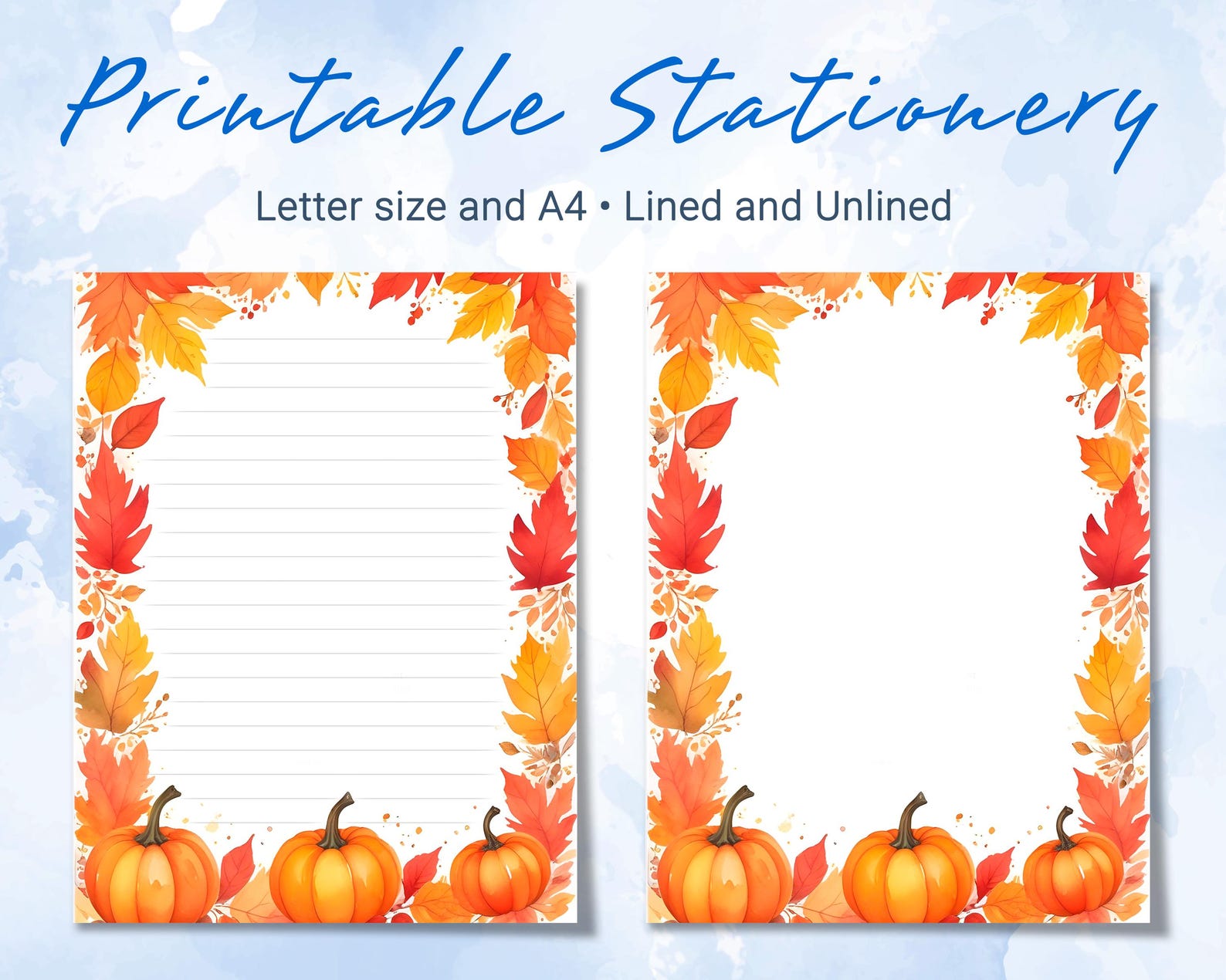 Printable Stationery Lined Paper, Letter Writing Paper With Fall ...