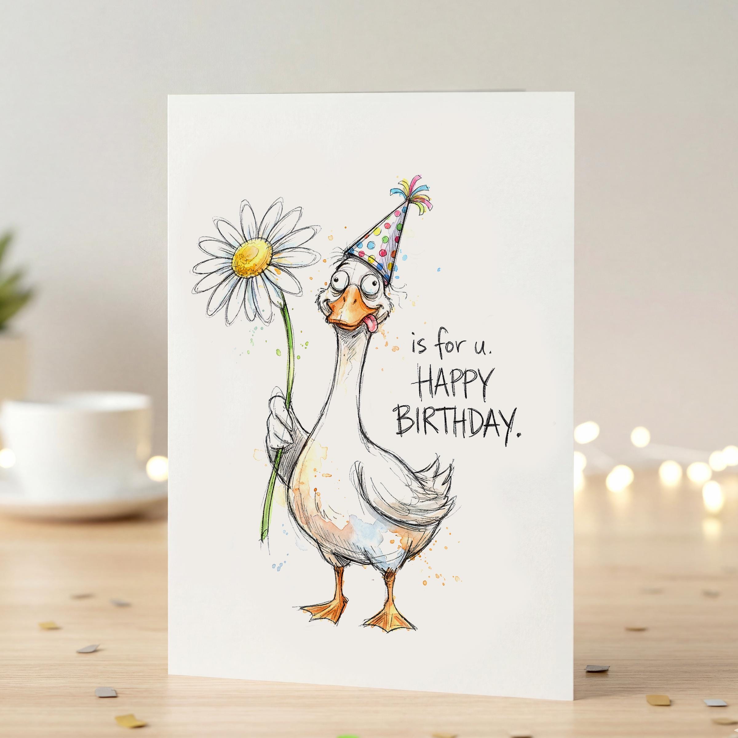 Funny Goose Birthday Card Printable, Watercolor Happy Greeting Card - Etsy