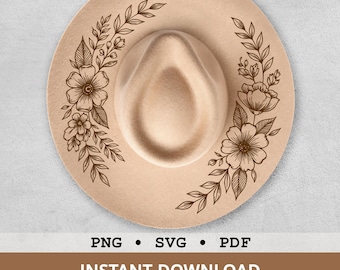 Floral Hat Burning SVG PNG, Wildflower Design for Wide Brim Hats