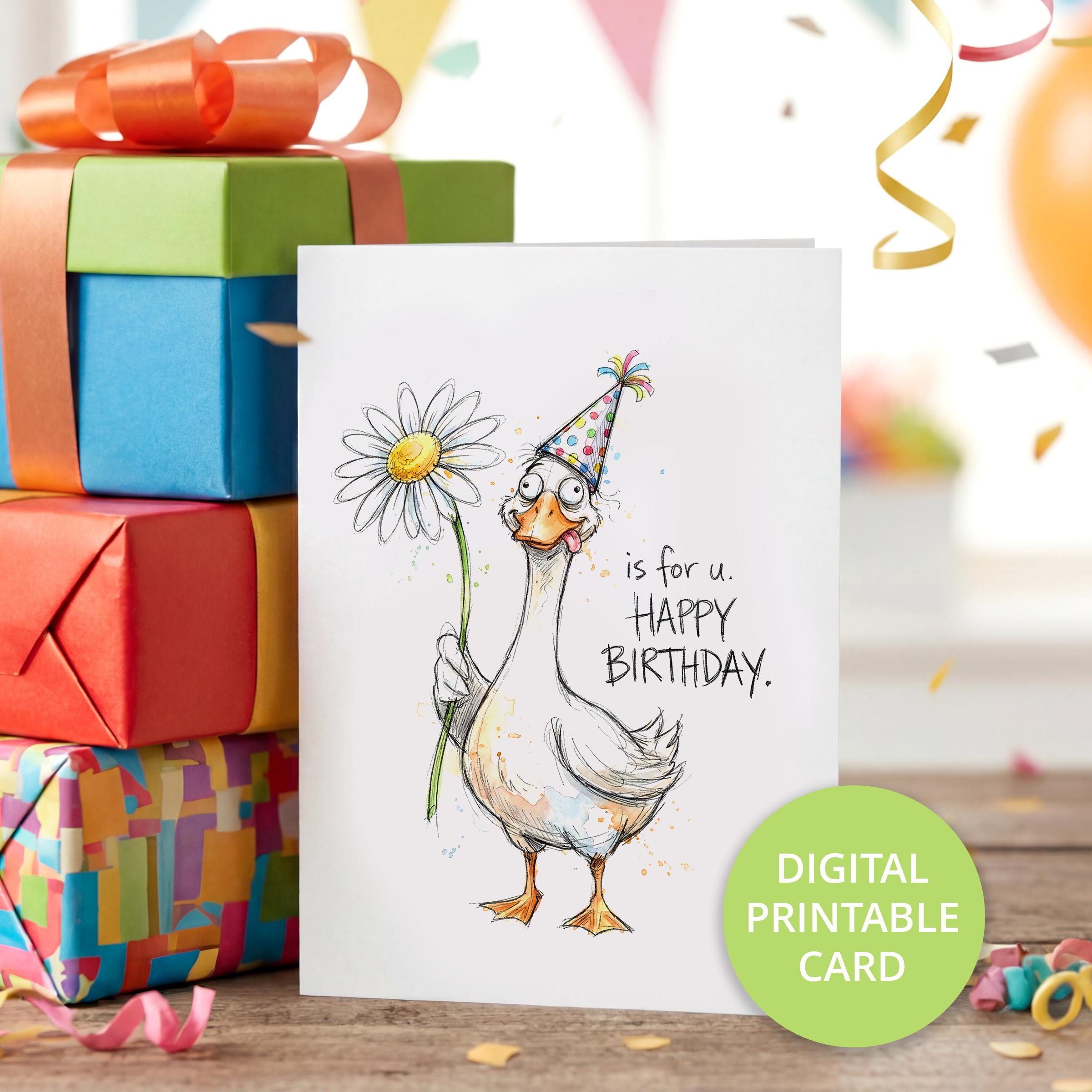 Funny Goose Birthday Card Printable, Watercolor Happy Greeting Card - Etsy