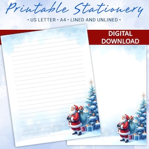 Papel rayado imprimible, papel para escribir cartas con Papá Noel y regalos de Navidad, tamaño A4 y carta de EE. UU., plantilla Goodnotes