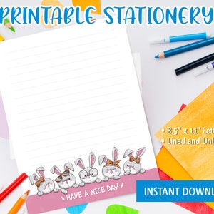Papelería imprimible para niños, papel de carta imprimible con un lindo y adorable conejito, plantilla de Goodnotes