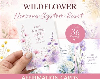 Wildflower Affirmation Cards, Nervous System Reset Deck, Botanical Self Care PDF, Anxiety Relief, Mindfulness Gift, Therapy Tools, Printable