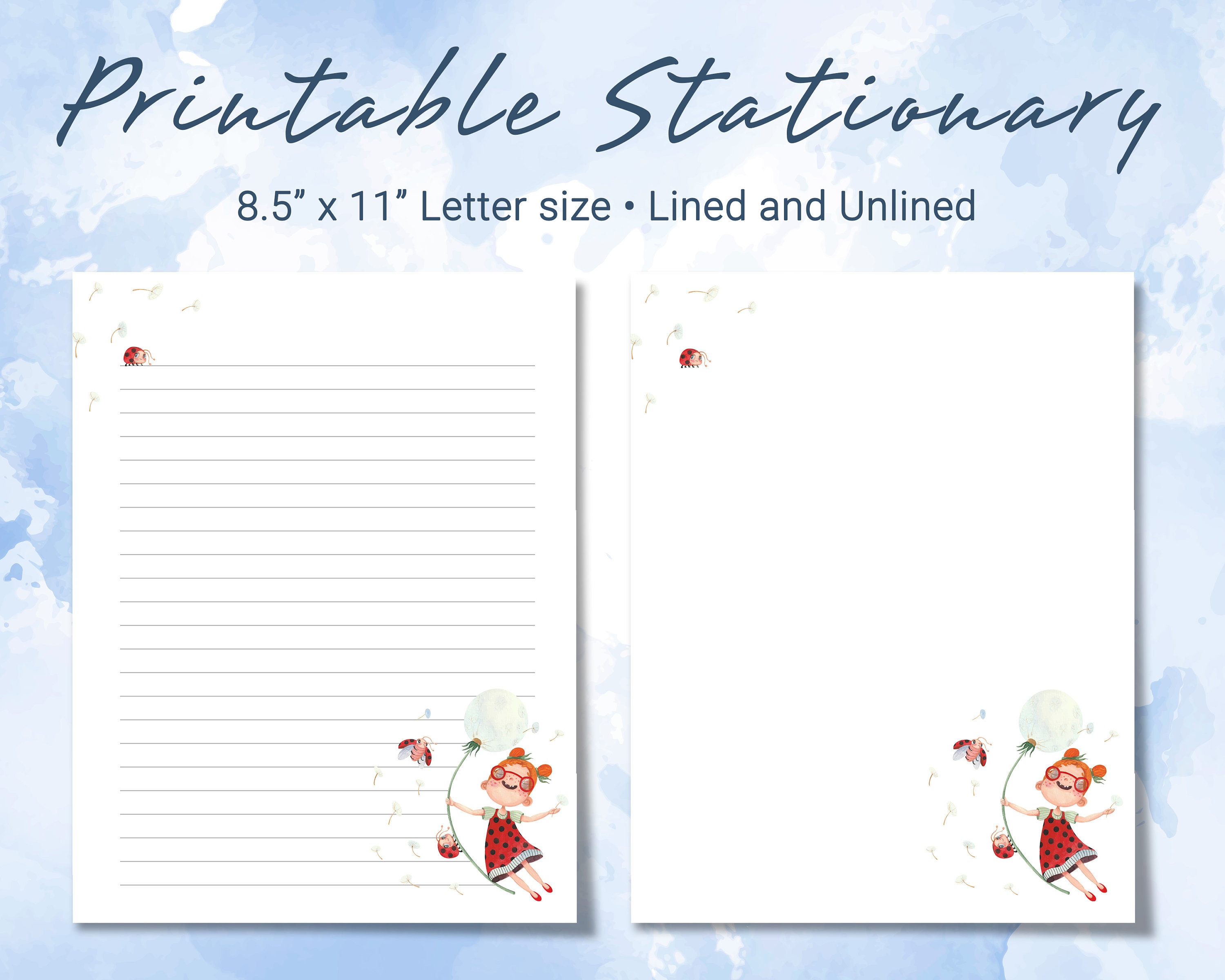 Printable Stationery Lined Paper, Printable Writing Paper, Girl ...