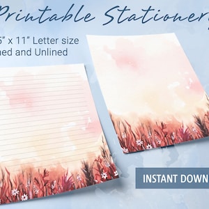 Papel rayado imprimible con flores de jardín, papel para escribir imprimible, plantilla de Goodnotes