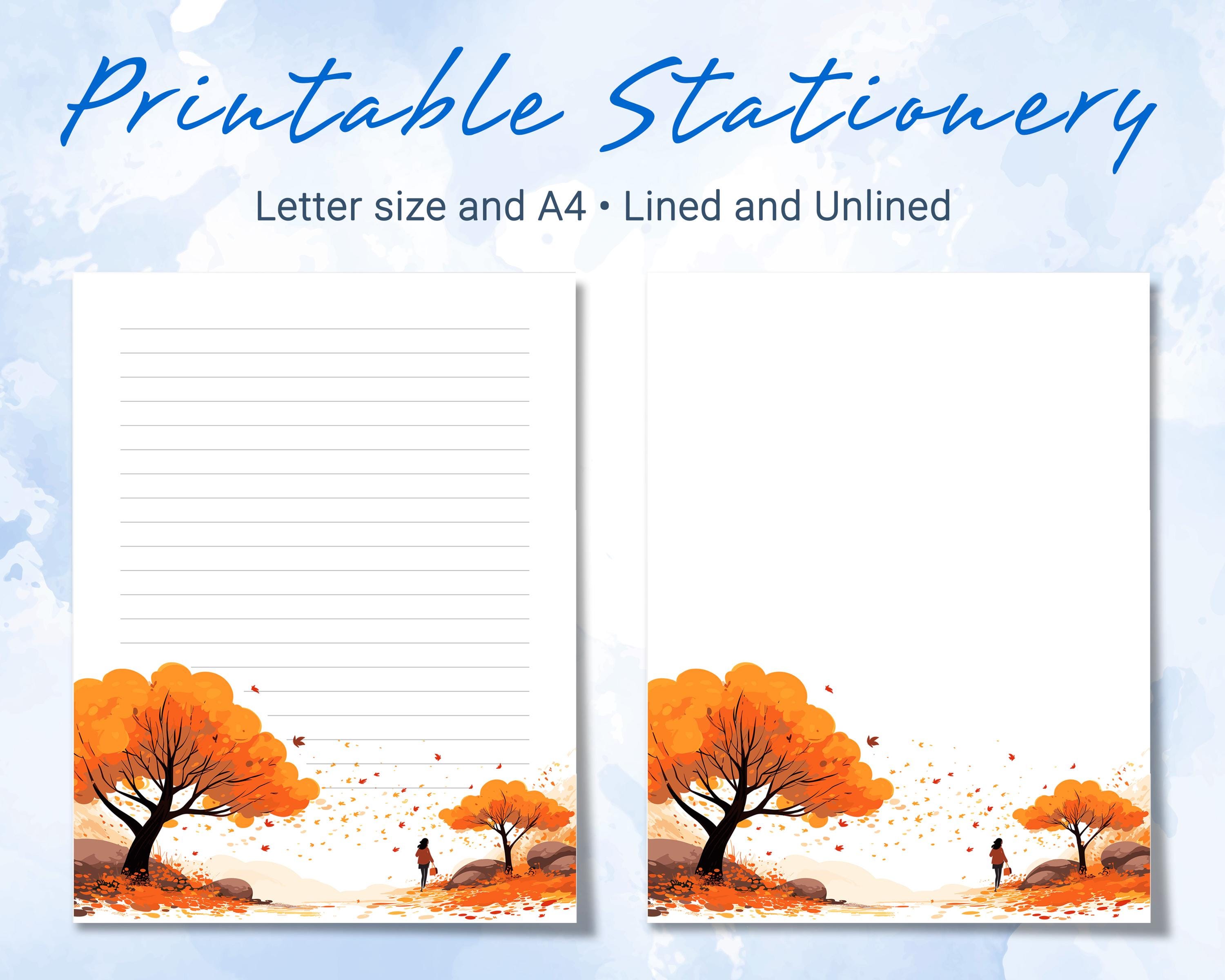 Printable Stationery Lined Paper, Letter Writing Paper With Fall ...