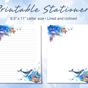 Printable Stationery Lined Paper With Watercolor World Oceans ...