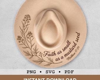 Mustard Seed Hat Burning Designs, Faith Journey Wide Brim Hat PNG SVG PDF
