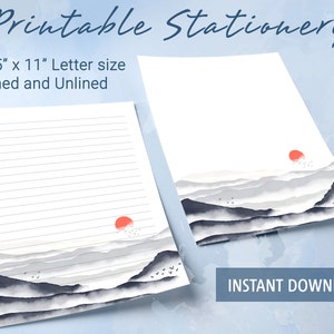 Papel rayado imprimible con fondo de montañas, papel para escribir imprimible, plantilla de Goodnotes