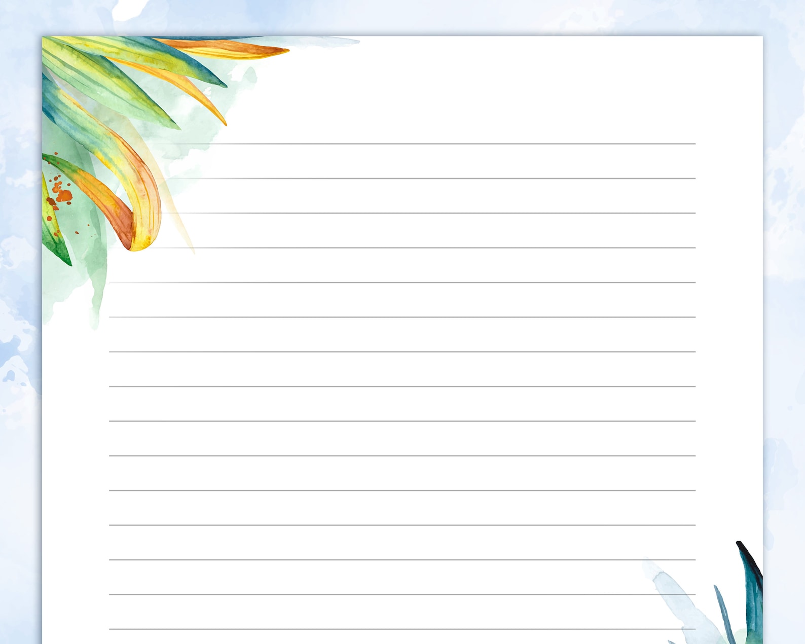 Printable Stationery Lined Paper With Nature Background, Printable ...