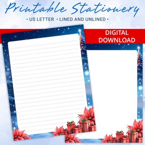Papel rayado imprimible, papel para escribir cartas con fondo navideño, tamaño carta de EE. UU., plantilla de Goodnotes