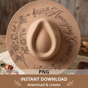 Cross and Roses Hat Burning Design, Hymn Sheet Music PNG for Faith Laser Engraving
