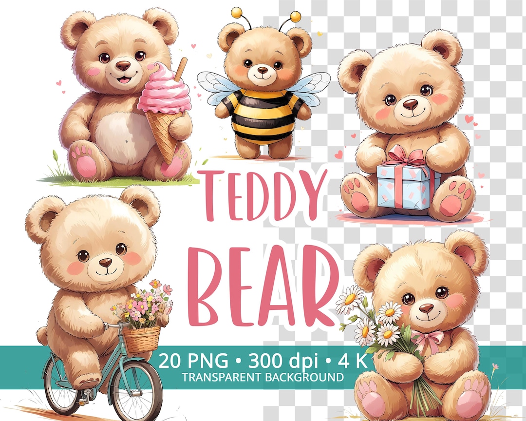 Teddy Bear Clipart Bundle: Nursery Art PNG Images (digital Download, 4K ...