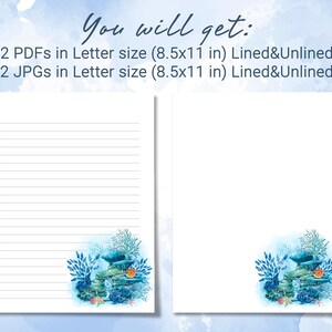 Ocean Printable Stationery Lined Paper, Watercolor Ocean Printable ...