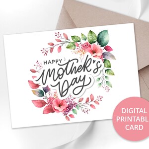 Carte de fête des mères imprimable avec un fond de belles fleurs, carte de voeux imprimable 5 x 7, carte pour maman, carte de fille de fête des mères